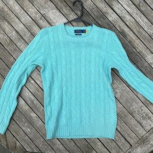 100% Cashmere Ralph Lauren Teal Cable Knit Sweater Never Worn